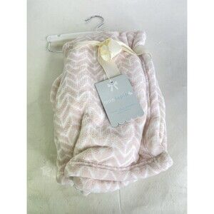 Mon Lapin Velvet Baby Blanket Pink White Chevron Print NEW